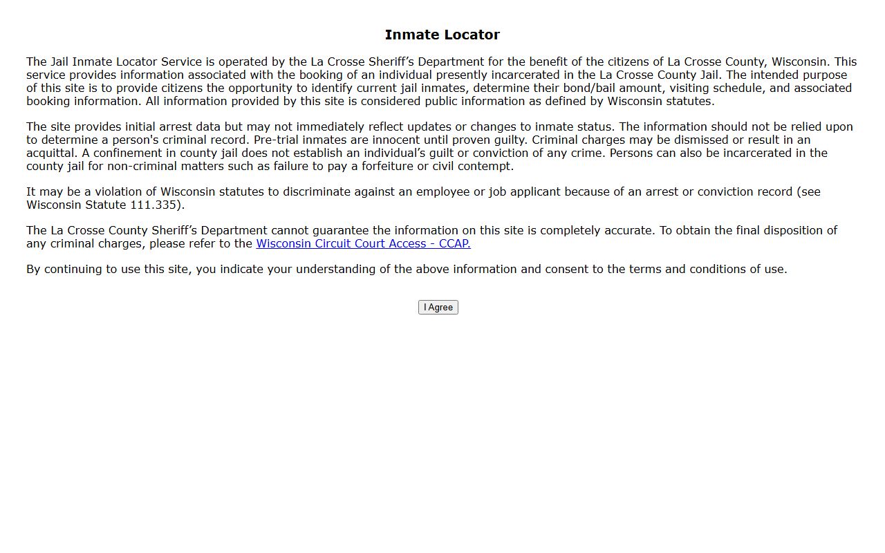 La Crosse County inmate records locator disclaimer gate