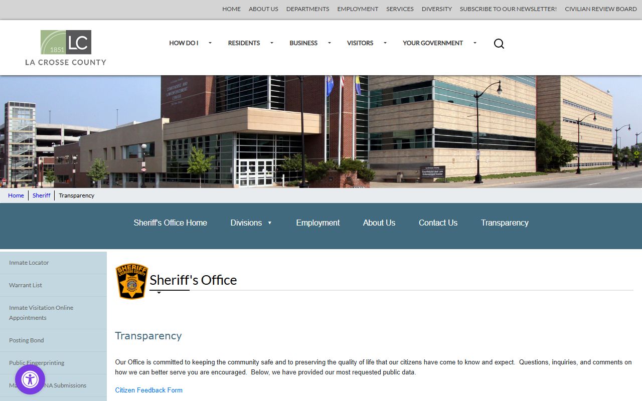 La Crosse County inmate population jail statistics table